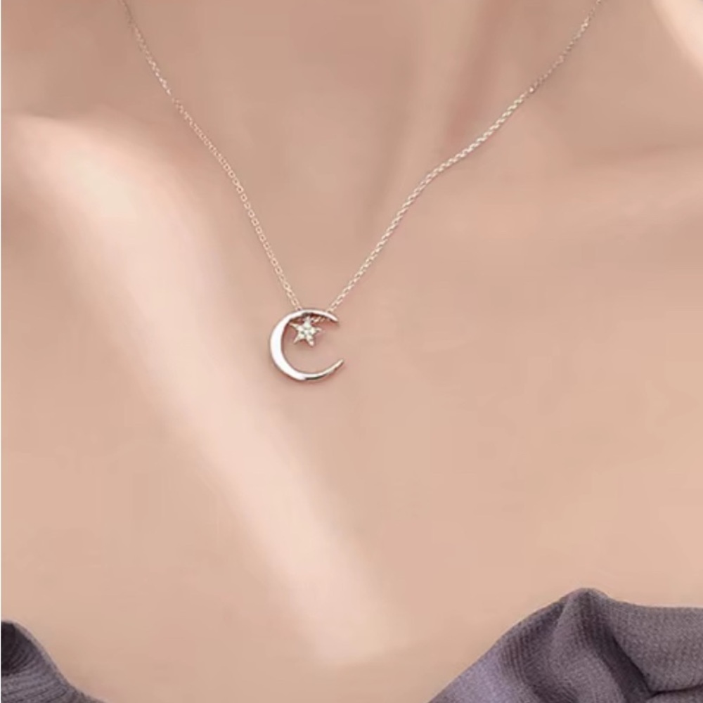 Elegant Silver Moon and Star Necklace